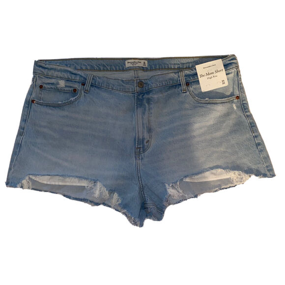 ABERCROMBIE & FITCH Women's The Mom Short Denim High Rise Raw Hem Size 35/20 NWT - Picture 3 of 10